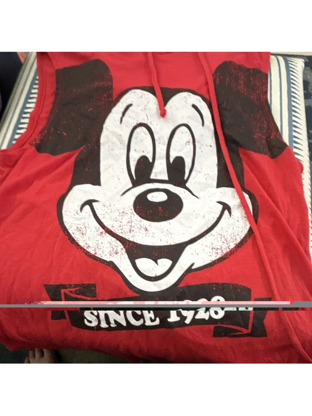 Disney Mickey Mouse Red Sleeveless Pullover Hoodie Womens M Graphic Print